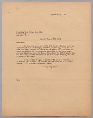[Letter from I. H. Kempner to the Doubleday One Dollar Book Club, September 23, 1948]