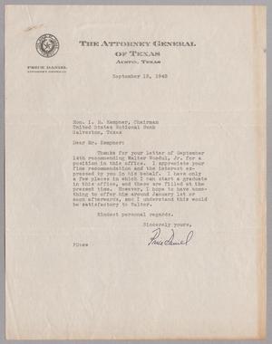 [Letter from Price Daniel to I. H. Kempner, September 15, 1948]