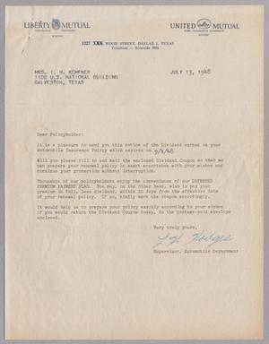 [Letter from L. H. Hodges to Mrs. I. H. Kempner, July 13, 1948]
