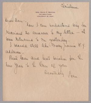 [Handwritten Letter from Sara K. Weston to D. W. Kempner]