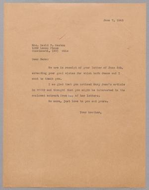 [Letter from D. W. Kempner to Sara Elizabeth Weston,  June 7, 1945]