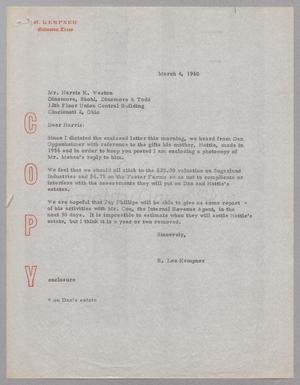 [Letter from R. L. Kempner to Harris K. Weston, March 4, 1960]
