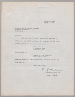 [Letter from R. I. Mehan to Commissioner of Internal Revenue, August 1, 1951]