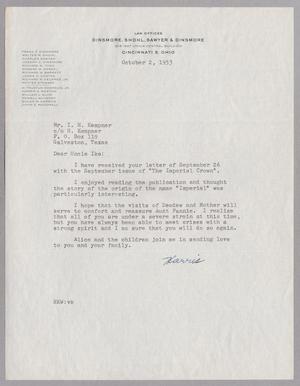 [Letter from Harris K. Weston to I. H. Kempner, October 2, 1953]