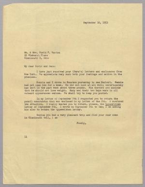 [Letter from I. H. Kempner to Mr. and Mrs. David F. Weston, September 16, 1953]