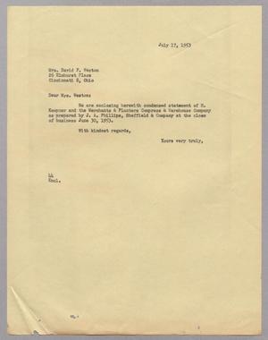 [Letter from A. H. Blackshear, Jr. to Mrs. David F. Weston, July 17, 1953]