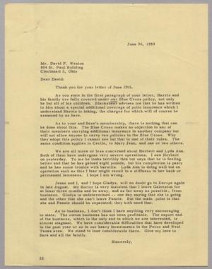 [Letter from D. W. Kempner to David F. Weston, June 30, 1953]