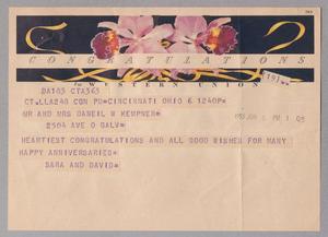 [Telegram from Sara and David Weston to Daniel and Jeane Kempner, June 6, 1953]