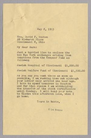 [Letter from Robert Lee Kempner to Mrs. David F. Weston, May 8, 1953]