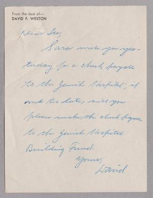 [Handwritten Letter from David F. Weston to Robert Lee Kempner]