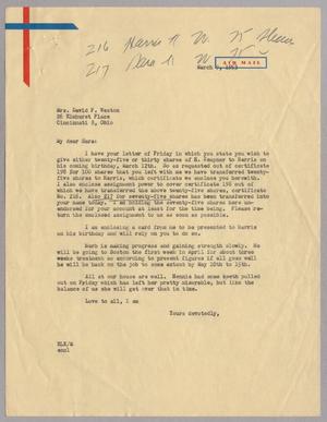 [Letter from Robert Lee Kempner to Sara K. Weston, March 9, 1953]