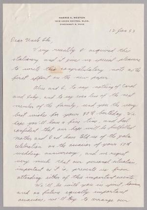 [Handwritten Letter from Harris K. Weston to I. H. Kempner, January 12, 1953]