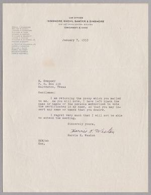 [Letter from Harris K. Weston to H. Kempner Firm, January 7, 1953]