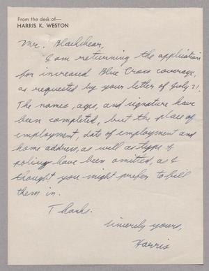 [Handwritten Letter from Harris K. Weston to A. H. Blackshear, Jr.]