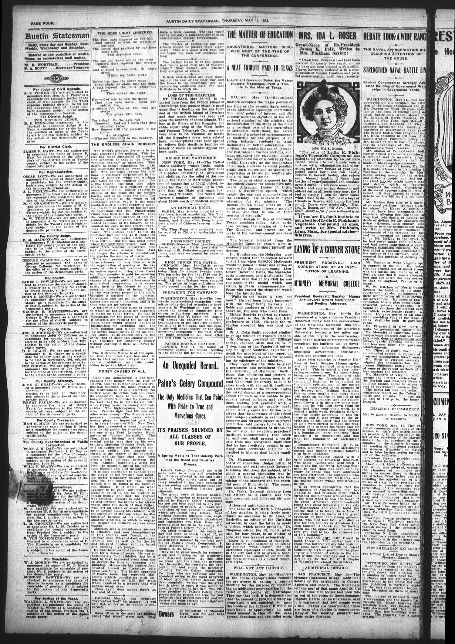 Austin Daily Statesman (Austin, Tex.), Vol. 31, Ed. 1 Thursday, May 15, 1902
                                                
                                                    [Sequence #]: 4 of 16
                                                