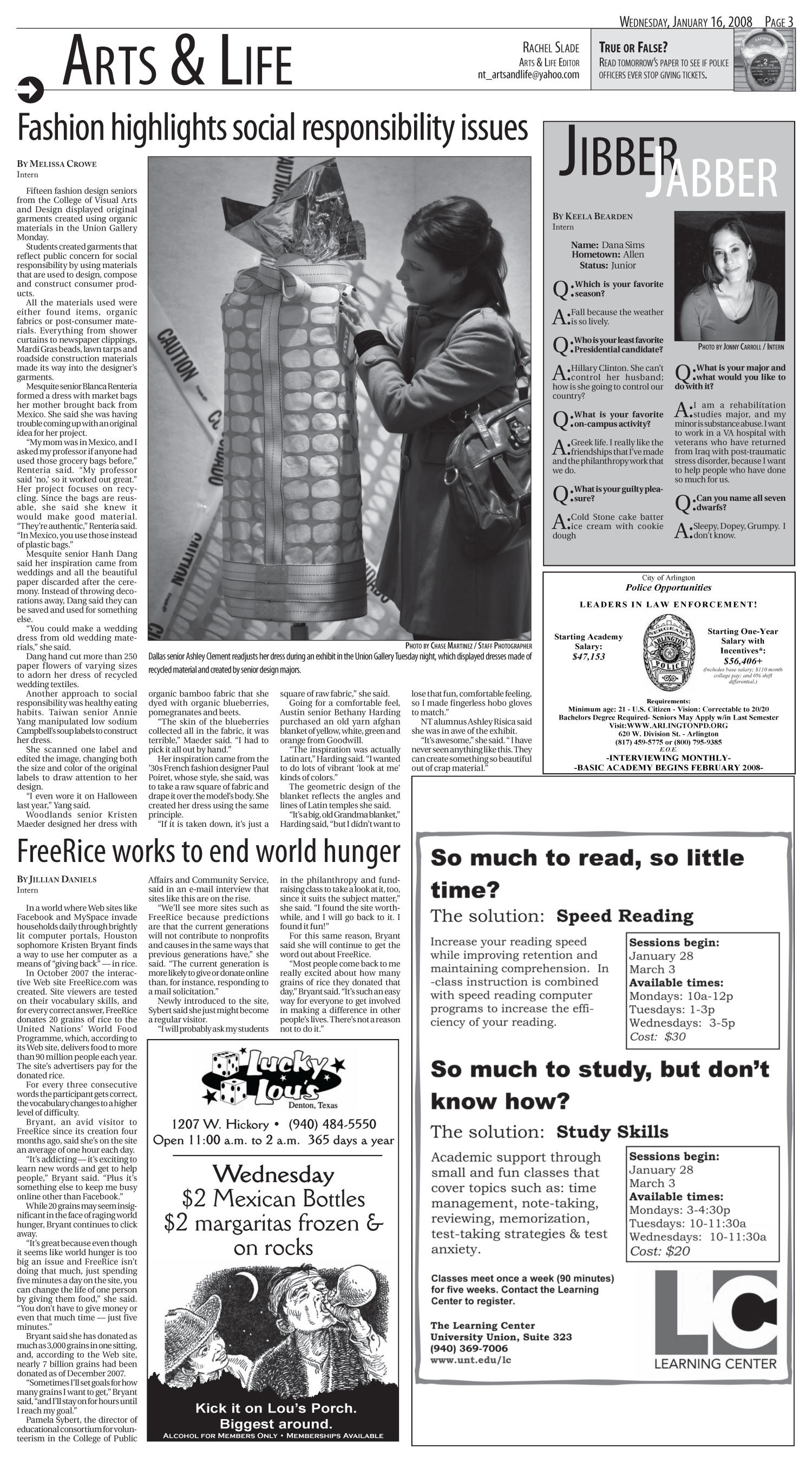 North Texas Daily (Denton, Tex.), Vol. 91, No. 2, Ed. 1 Wednesday, January 16, 2008
                                                
                                                    [Sequence #]: 3 of 6
                                                