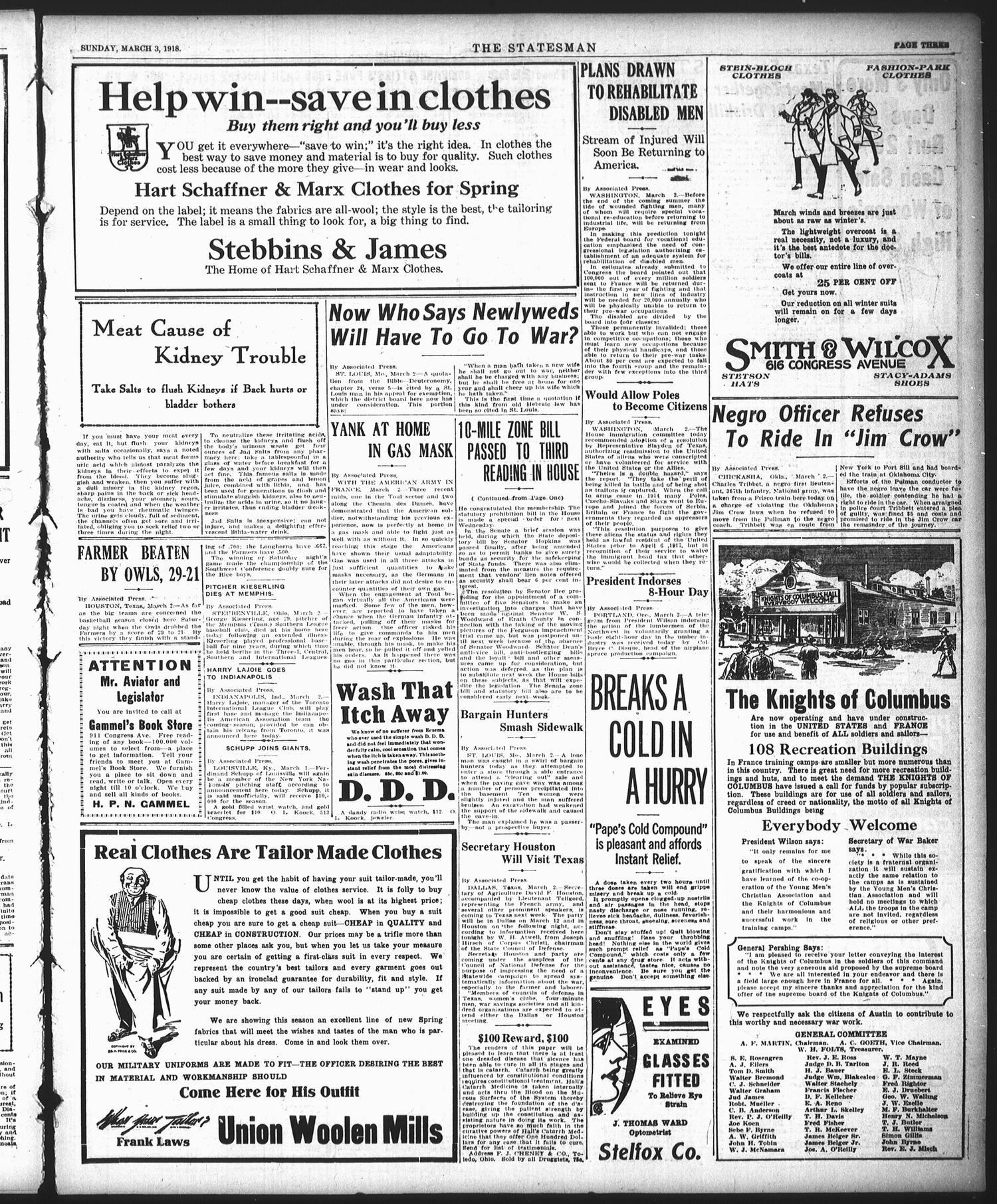 The Statesman (Austin, Tex.), Vol. 47, No. 27, Ed. 1 Sunday, March 3, 1918
                                                
                                                    [Sequence #]: 3 of 20
                                                