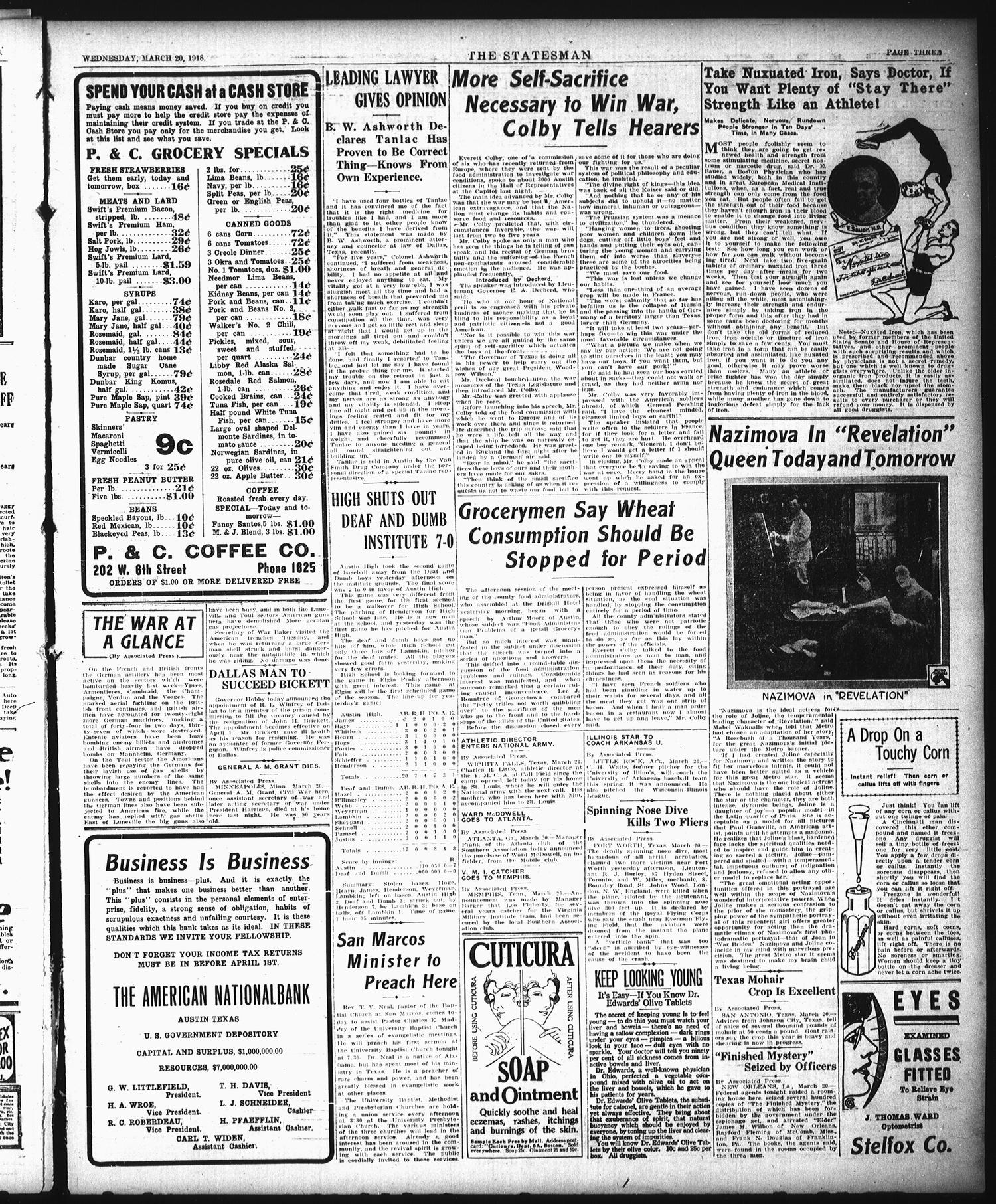The Statesman (Austin, Tex.), Vol. 47, No. 44, Ed. 1 Wednesday, March 20, 1918
                                                
                                                    [Sequence #]: 3 of 8
                                                