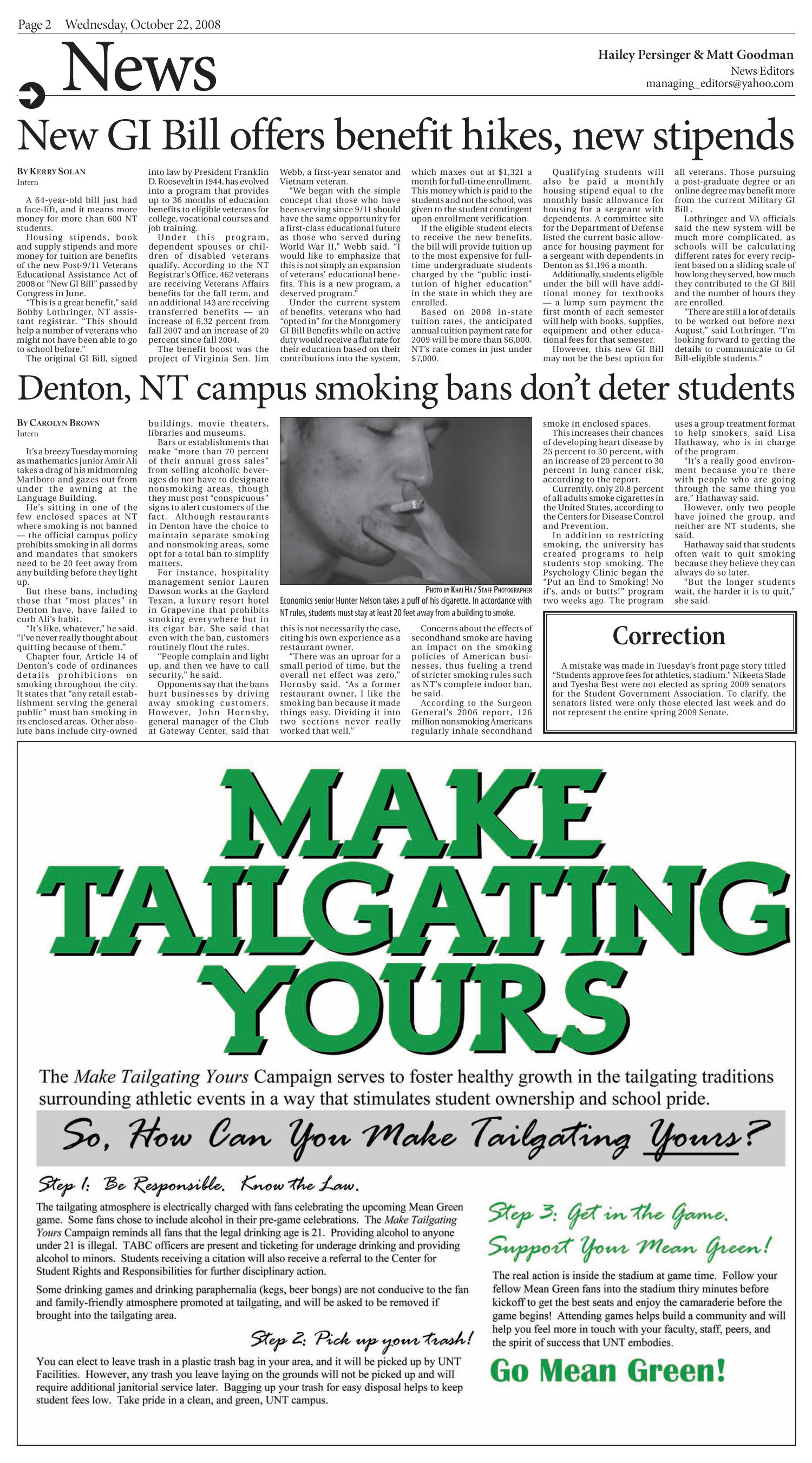 North Texas Daily (Denton, Tex.), Vol. 92, No. 34, Ed. 1 Wednesday, October 22, 2008
                                                
                                                    [Sequence #]: 2 of 8
                                                