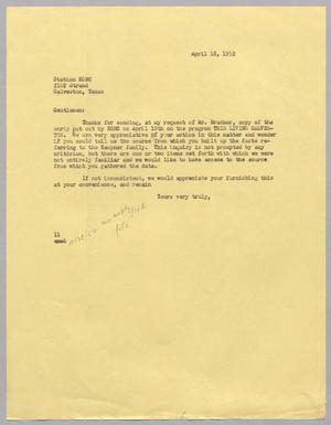 [Letter from I. H. Kempner to Station KGBC, April 18, 1952]