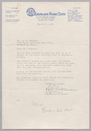 [Letter from W. J. Peterson to I. H. Kempner, March 7, 1952]