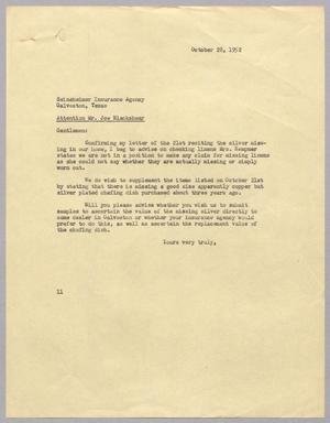 [Letter from I. H. Kempner to Seinsheimer Insurance Agency, October 28, 1952]