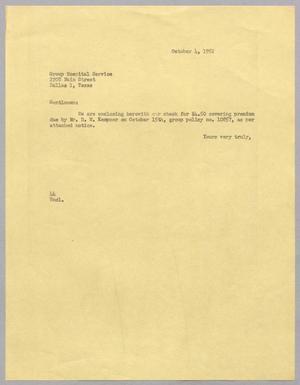 [Letter from A. H. Blackshear, Jr. to Group Hospital Service, October 4, 1952]