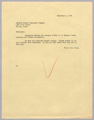 [Letter from A. H. Blackshear, Jr. to Liberty Mutual Insurance Company, September 4, 1952]
