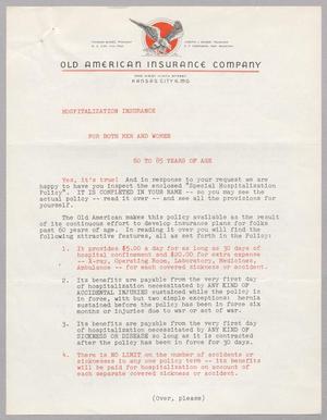 Primary view of object titled '[Advertising Circular from Old American Insurance Company, 1952?]'.