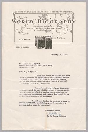 [Letter from S. A. Kaye to I. H. Kempner, January 14, 1952]