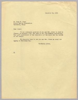 [Letter from I. H. Kempner to Hugh K. Jones, December 20, 1952]