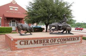 Weatherford Texas Chamber of Commerce Building and Statues