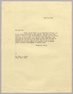 [Letter from I. H. Kempner to Thos. L. James, June 13, 1952]