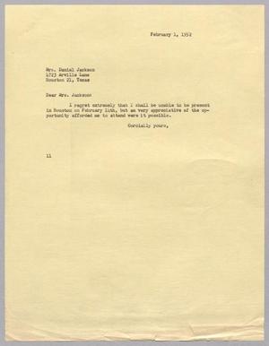 [Letter from I. H. Kempner to Daniel Jackson, February 1, 1952]