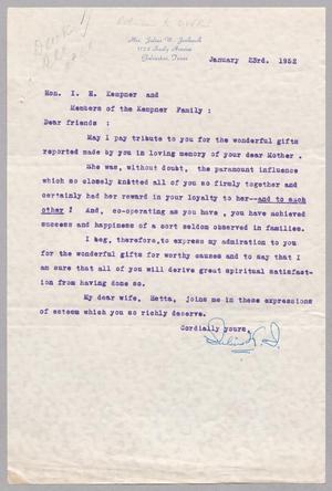 [Letter from Julius W. Jockusch to I. H. Kempner and Family, January 23, 1952]