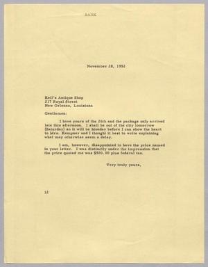 [Letter from I. H. Kempner to Keil's Antique Shop, November 28, 1952]