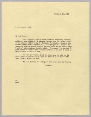 [Letter from I. H. Kempner to I. H. Kempner, III, November 25, 1952]