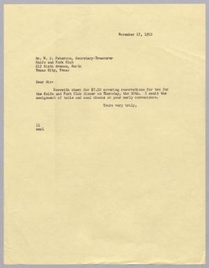 [Letter from I. H. Kempner to W. J. Peterson, November 17, 1952]