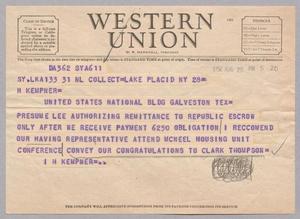 [Telegram from I. H. Kempner to H. Kempner, August 28, 1952]
