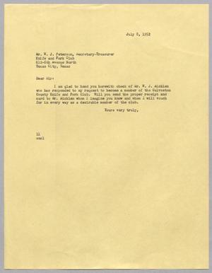 [Letter from I. H. Kempner to W. J. Peterson, July 8, 1952]