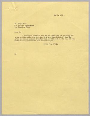 [Letter from I. H. Kempner to Edgar Harz, May 5, 1952]