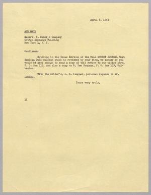 [Letter from I. H. Kempner to H. Hentz & Company, April 8, 1952]