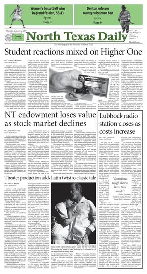 Primary view of object titled 'North Texas Daily (Denton, Tex.), Vol. 93, No. 3, Ed. 1 Thursday, January 22, 2009'.