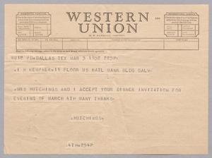 [Telegram from Henry J. Hutchings to I. H. Kempner, March 3, 1952]