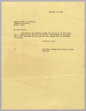 [Letter from I. H. Kempner to Henry J. Hutchings, February 29, 1952]