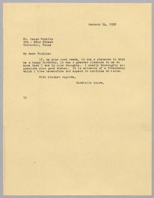 [Letter from I. H. Kempner to Oscar Hopkins, January 14, 1952]