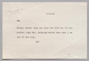 [Letter from I. H. Kempner to Daniel Webster Kempner, May 21, 1952]