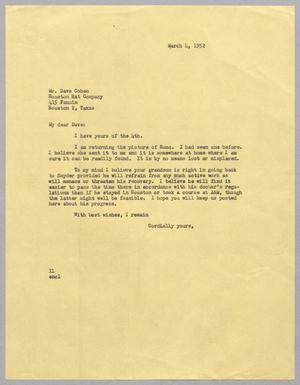 [Letter from I. H. Kempner to David Cohen, March 4, 1952]
