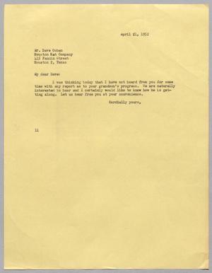 [Letter from I. H. Kempner to David Cohen, April 21, 1952]