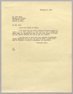 [Letter from I. H. Kempner to David Cohen, February 13, 1952]